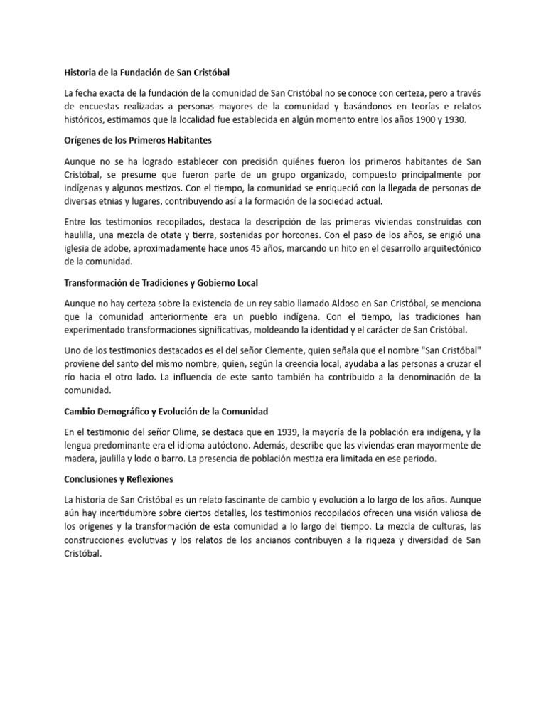 Historia de la Fundación de San Cristóbal | PDF | Evolución