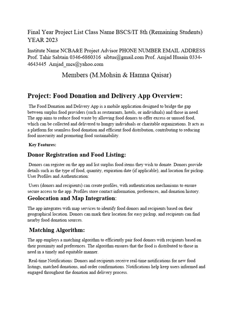 Final year project list class name bscs pdf mobile app cloud