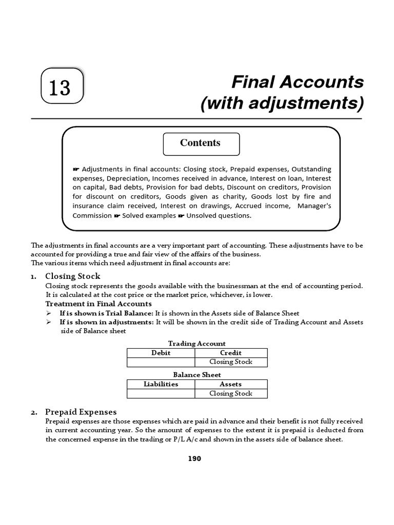 Final Accounts Adjustments Explained | PDF | Debits And Credits | Bad Debt