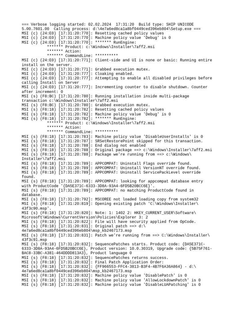 MSI Installation Log Analysis | PDF | Windows Registry | Microsoft Windows