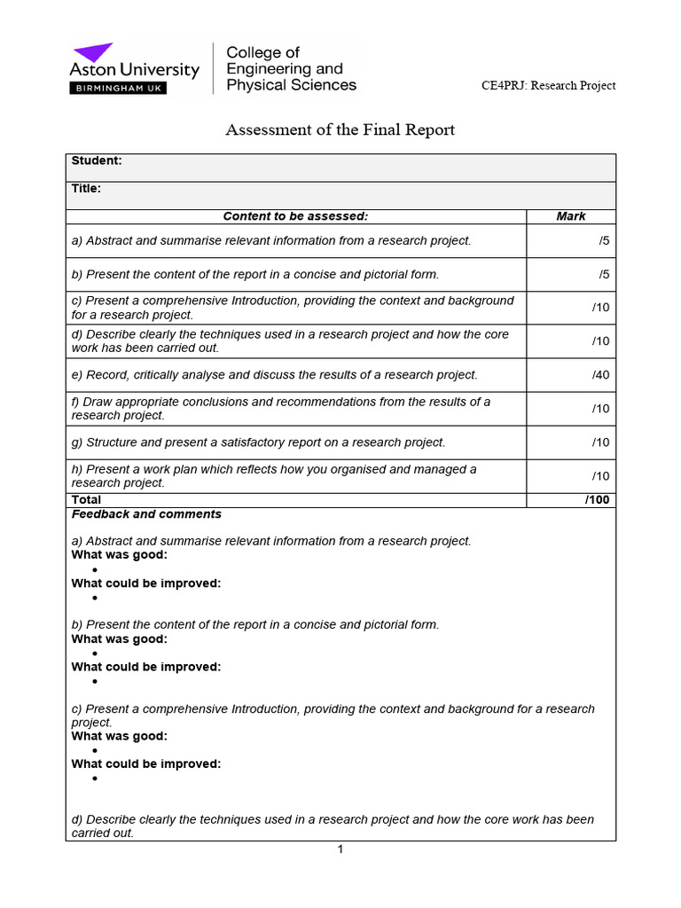 Ce4prj marking rubric final report 2023 24 pdf abstract