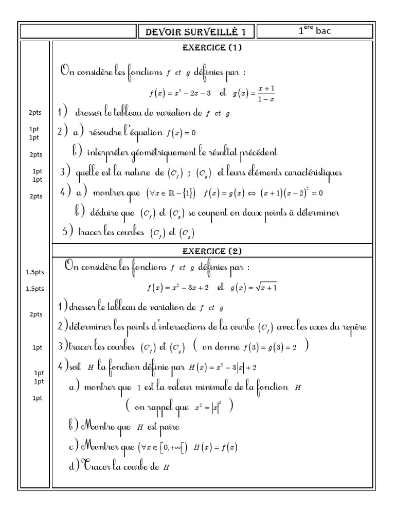 Devoir Surveillé Math 1er Bac SX | PDF | Méthodes et références ...