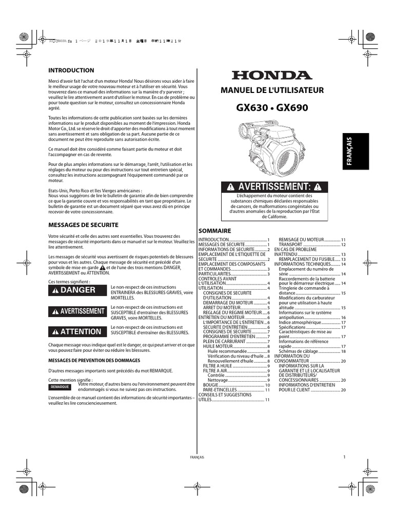 Owners Manual gx630 690 French 33zcn6030 | PDF | Essence (hydrocarbure ...