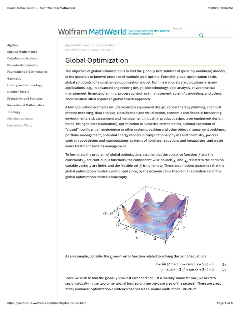 Global Optimization - From Wolfram MathWorld | PDF | Mathematical ...