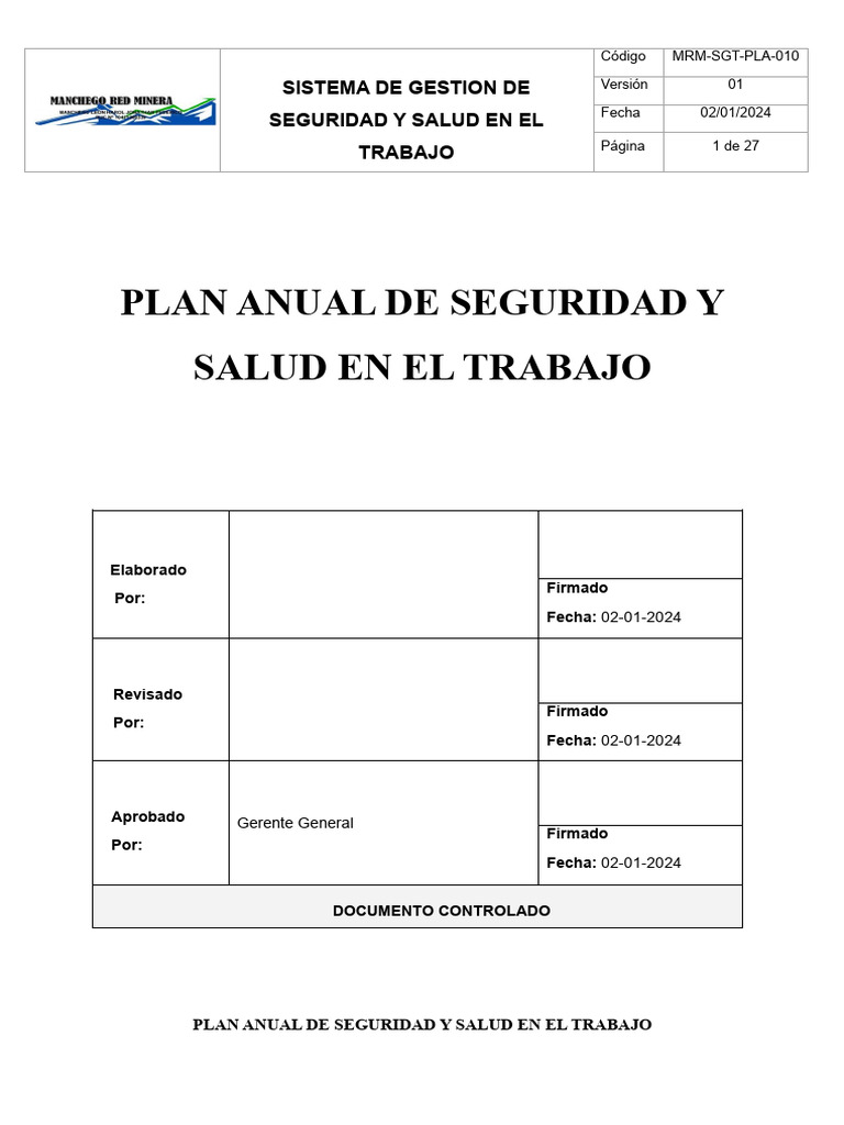Plan Anual de Seguridad y Salud Laboral | PDF | Seguridad y salud ...