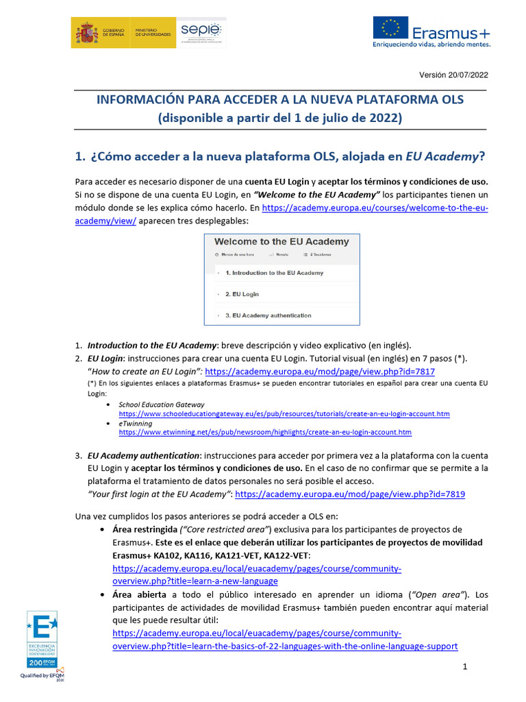 Guía de Acceso a OLS para Erasmus+ | PDF | Informática