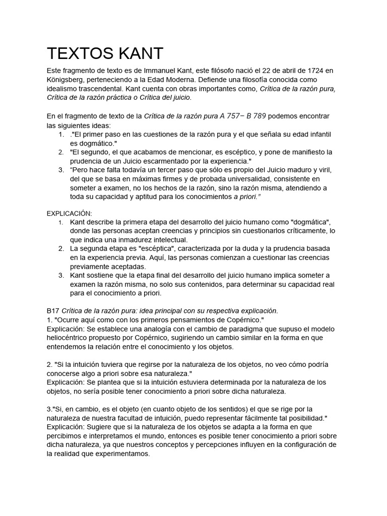 Textos de Kant: Crítica de la razón pura | PDF | Immanuel Kant | Razón