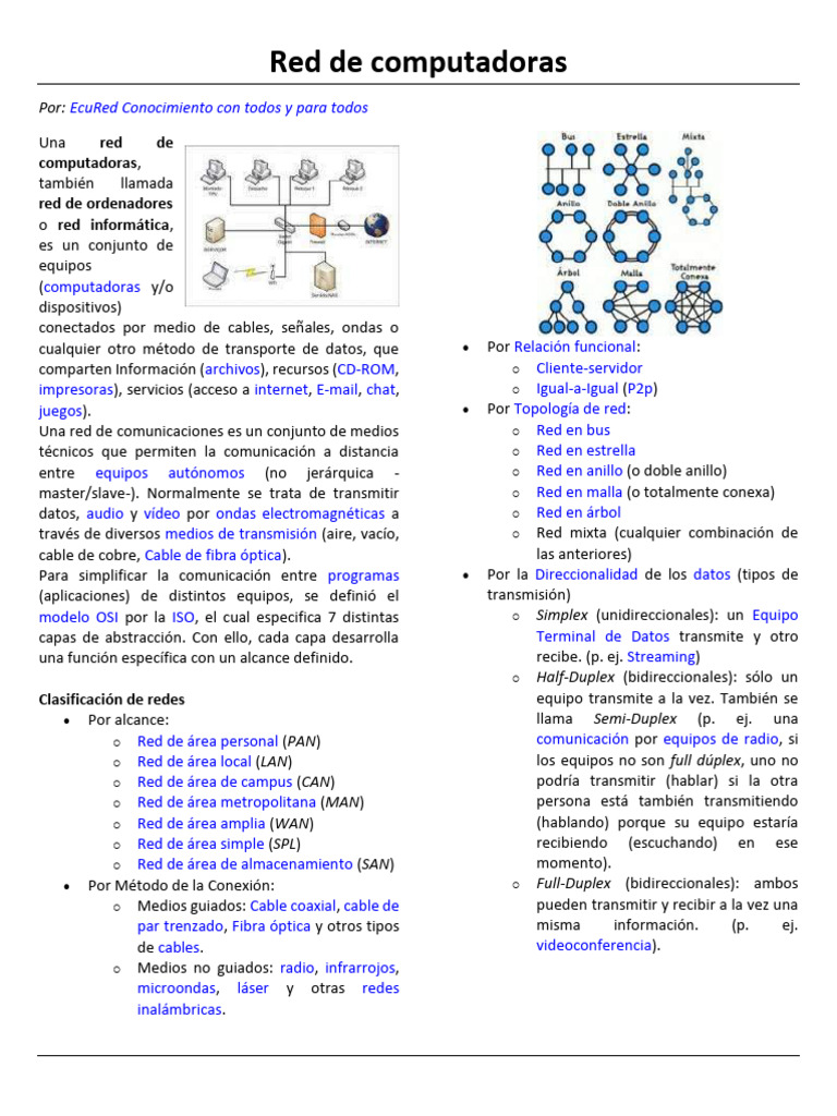 Tipos y características de redes de computadoras | PDF | Red de ...