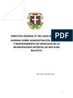 Directiva de Normas Sobre Administración, Control y Mantenimiento de Vehículos de La Municipalidad Distrital de San Juan Bautista
