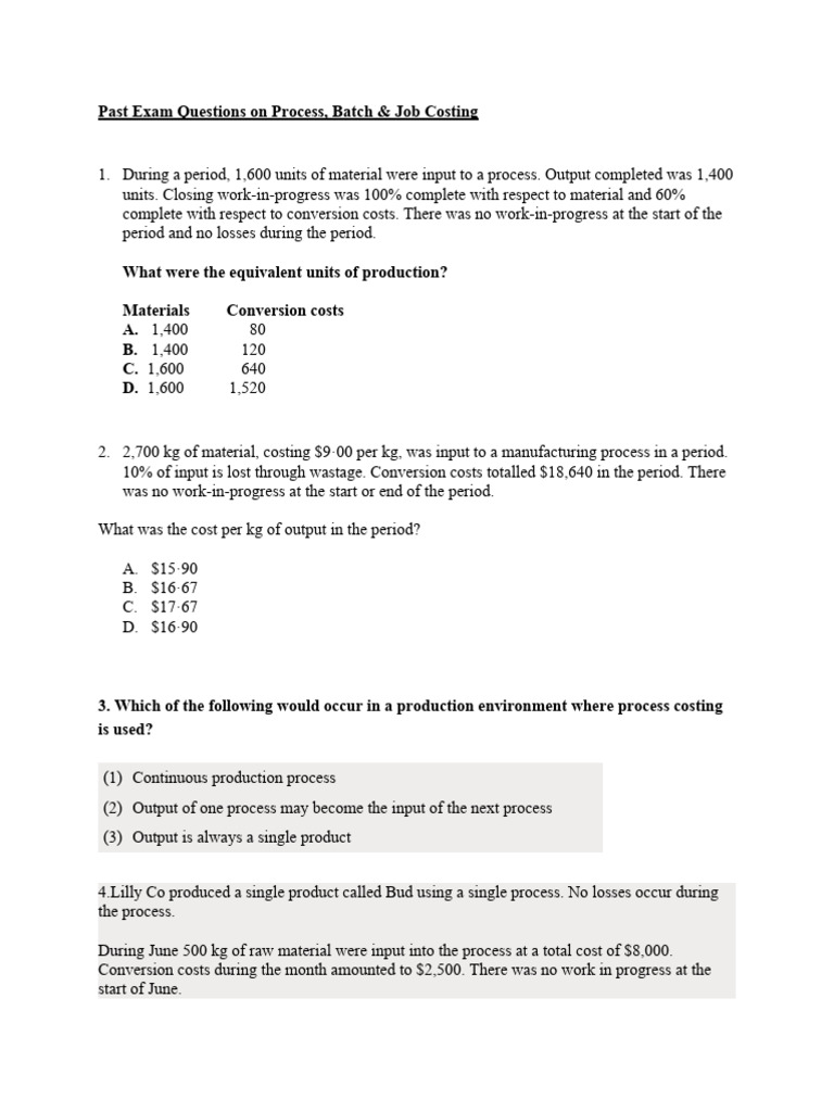 Process Costing Exam Questions | PDF | Cost | Cost Of Goods Sold
