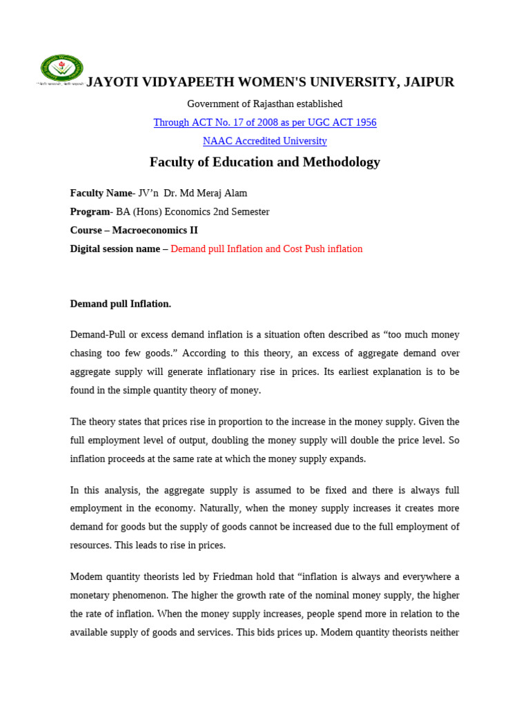 Demand Pull Inflation And Cost Push Inflation Pdf Cost Of Living