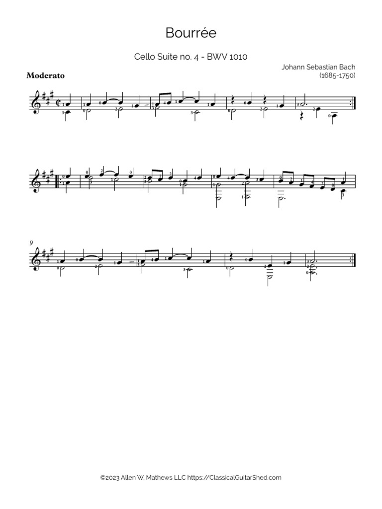 AAA Bach Bourree BWV 1010 ClassicalGuitarShed | PDF | Musical Forms ...