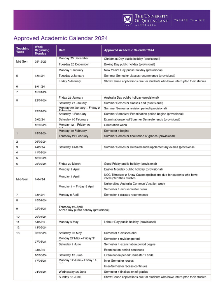 2024 Academic Calendar | PDF | Academic Term | Holidays