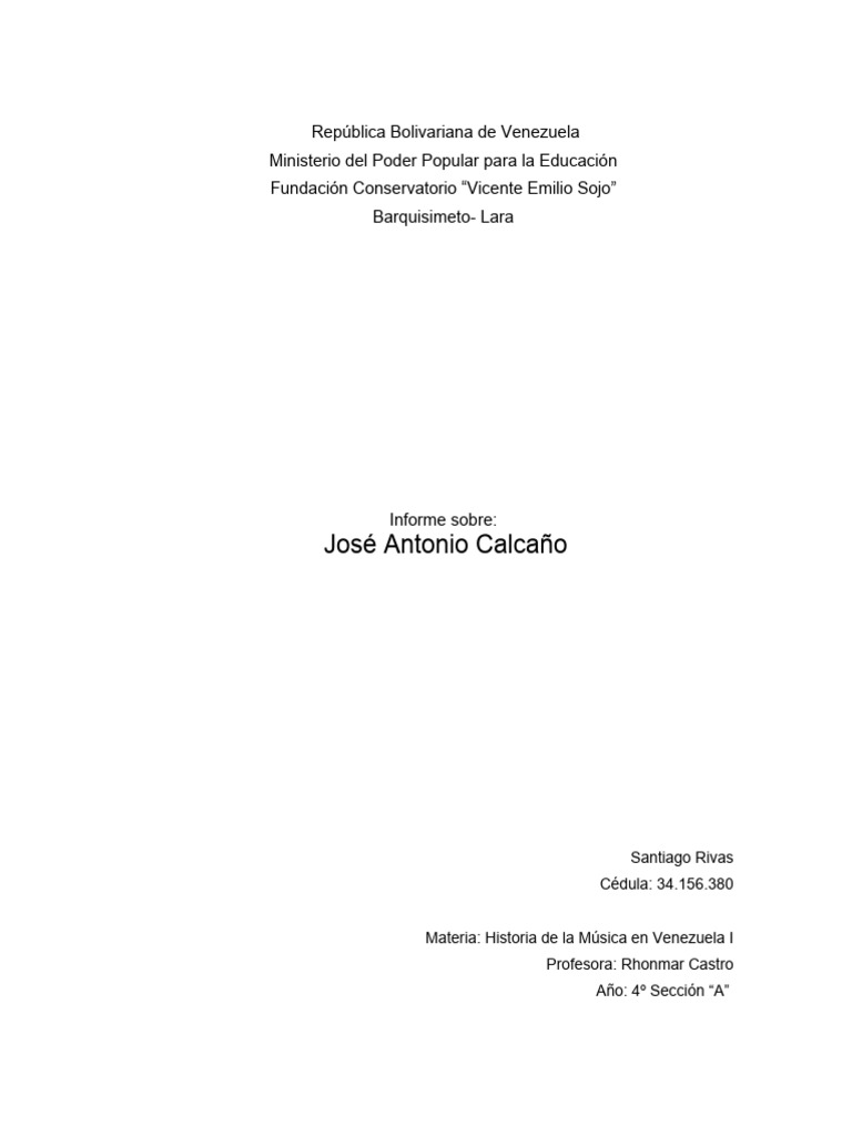 José Antonio Calcaño: Música y Diplomacia | PDF | Venezuela | Las artes ...