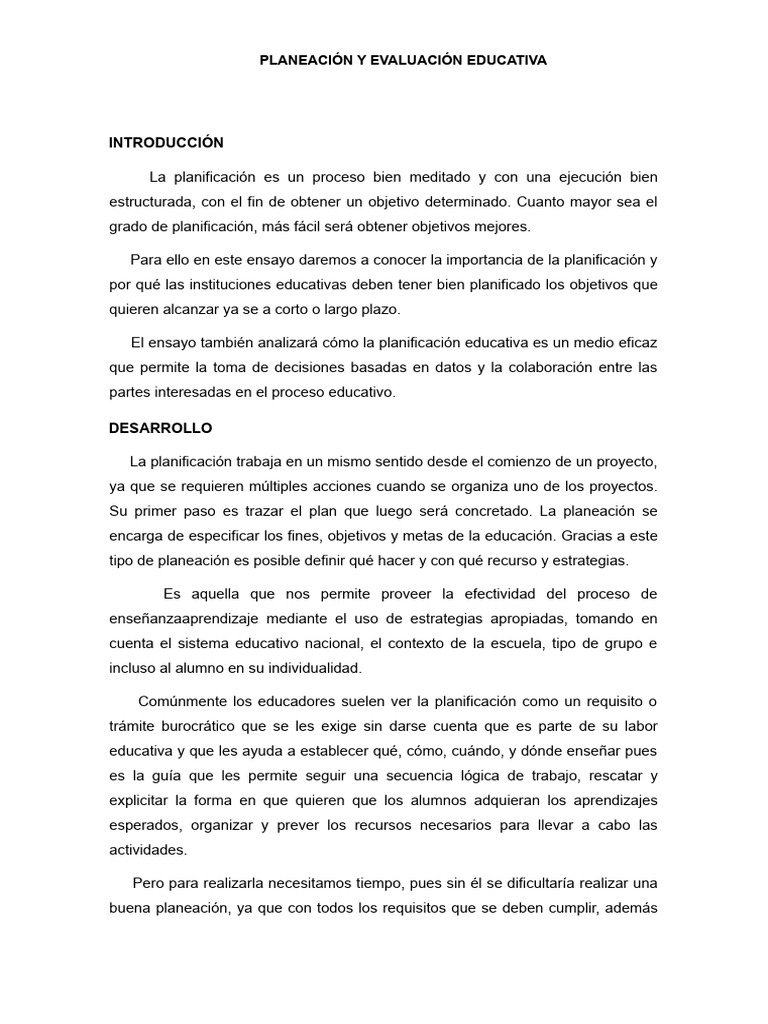 Importancia de la Planificación Educativa | PDF | Planificación | Toma ...
