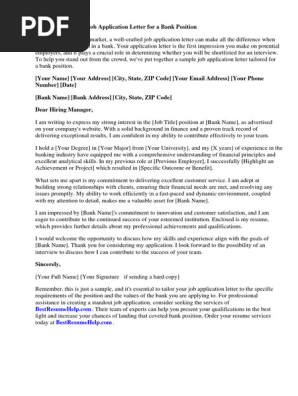 Sample Job Application Letter for a Bank