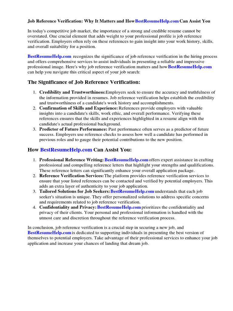 Job Reference Verification PDF Authentication Employment