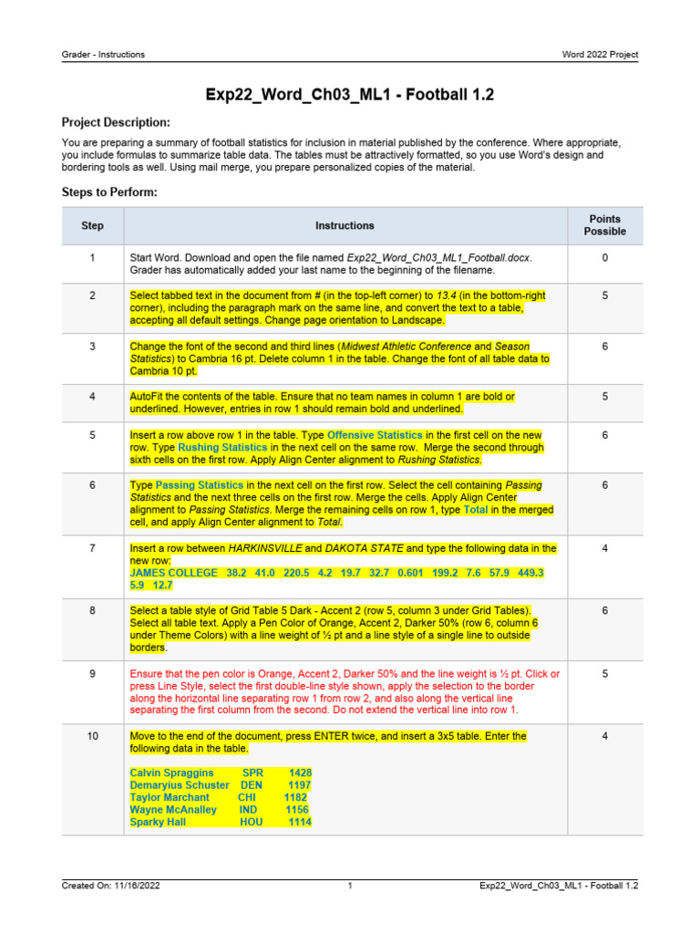 Football Statistics Project Instructions | PDF | Computer File | Text