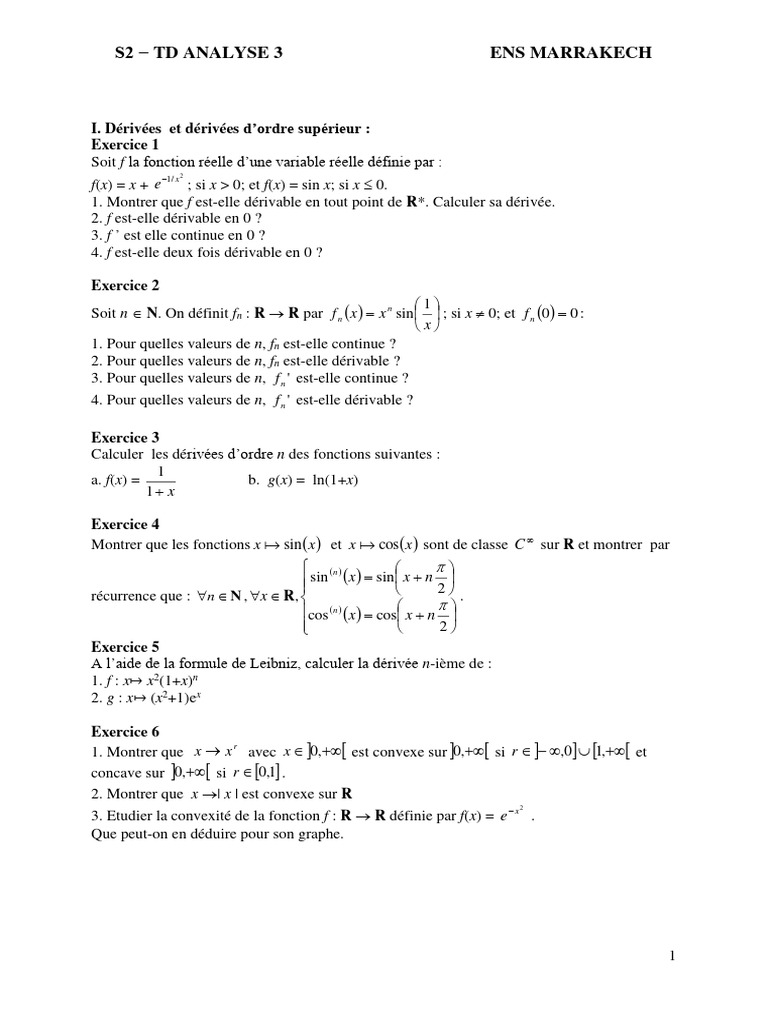 TD Analyse 3 : Exercices et Solutions | PDF | Mathématiques ...