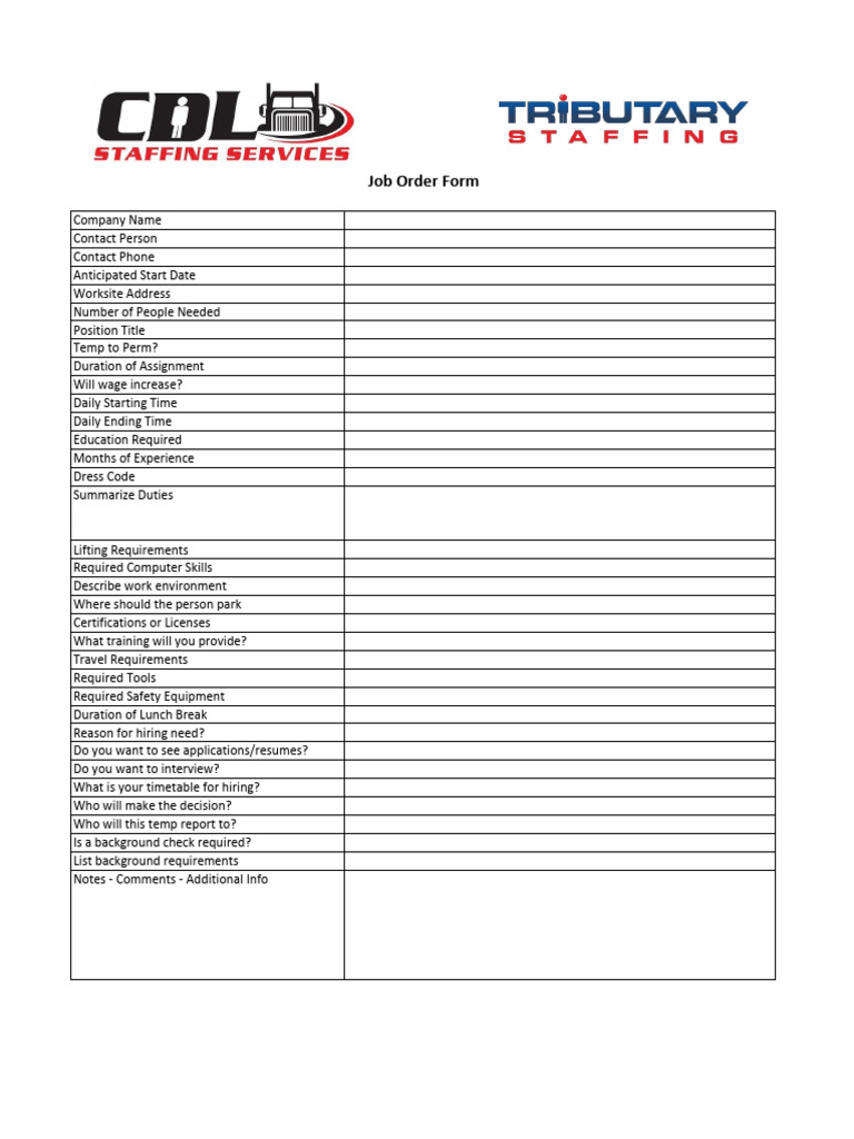 Job Order Form Template | PDF
