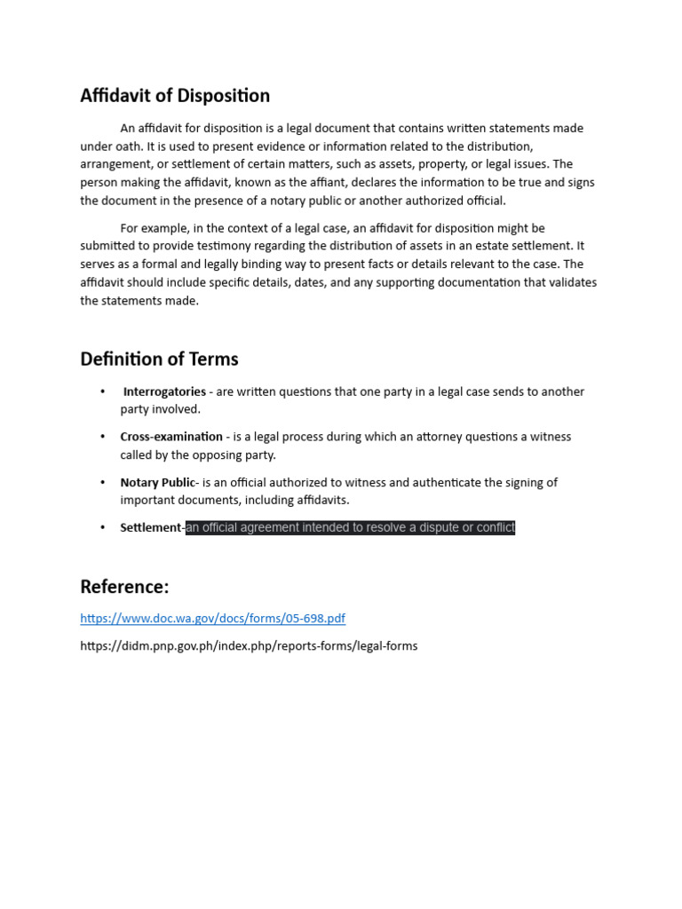 Affidavit of Disposition Explained | PDF | Law