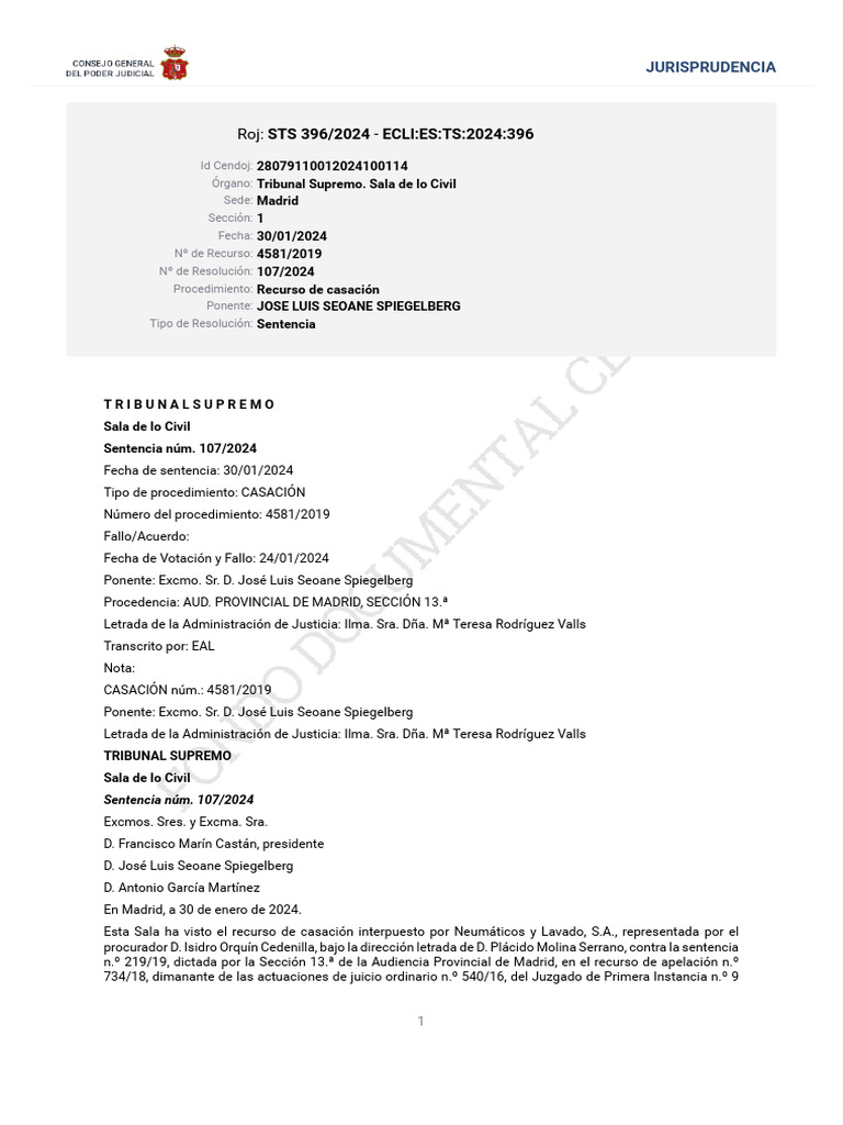 Sentencia STS 107/2024 sobre Casación | PDF | Caso de ley | Sentencia (ley)