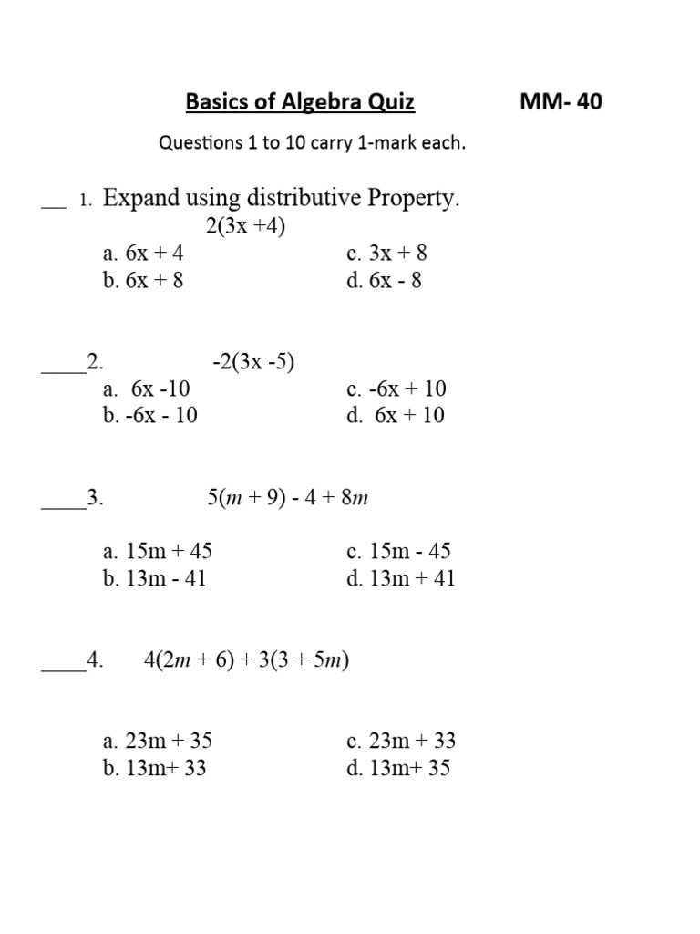 Basics of algebra quiz pdf polynomial abstract algebra