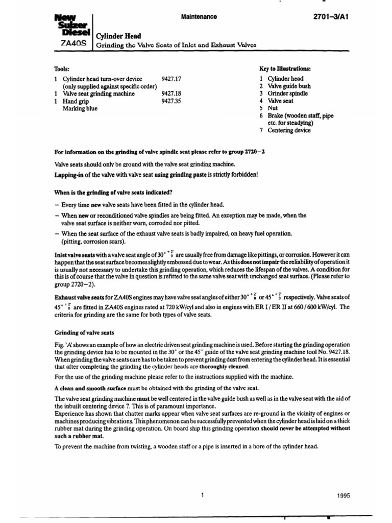 27013 A1 CYLINDER HEAD Grinding the Valve Seats of Inlet Exhaust