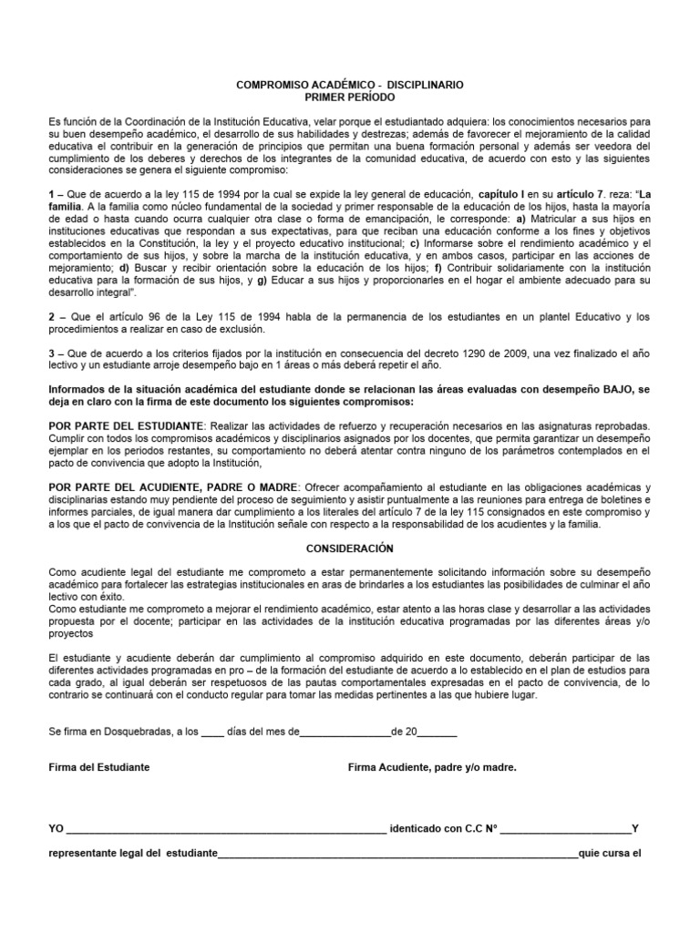 Compromiso Académico Estudiantil | PDF | Institución | Plan de estudios