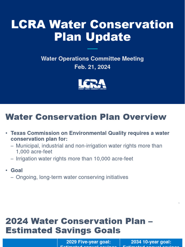 Lcra Water Conservation Plan Update Pres 2024-02-21 | PDF | Water ...