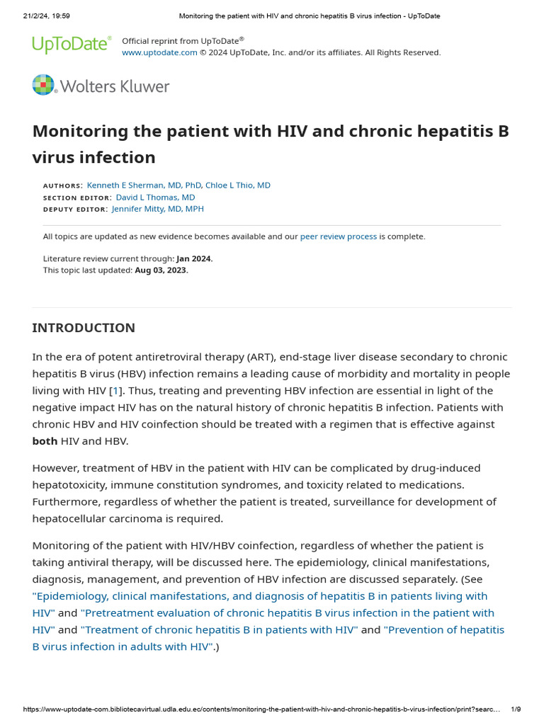 Monitoring The Patient With HIV and Chronic Hepatitis B Virus Infection ...