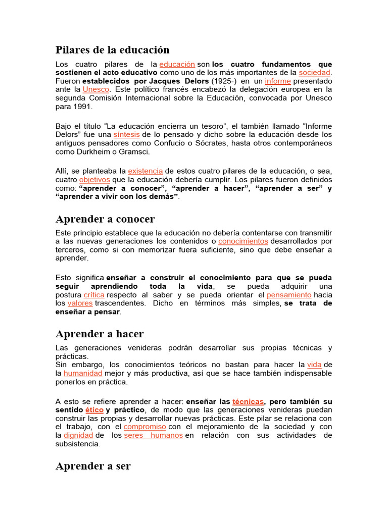 Cuatro Pilares de la Educación según Delors | PDF | Educación de la ...
