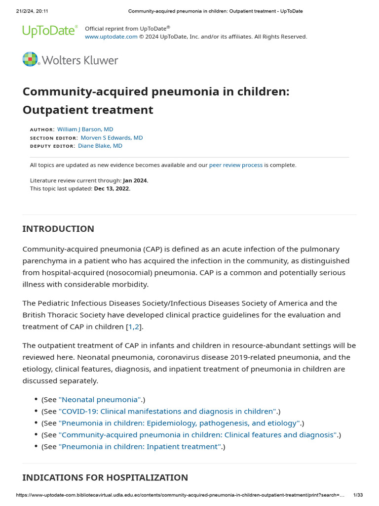 Community-Acquired Pneumonia in Children - Outpatient Treatment | PDF ...
