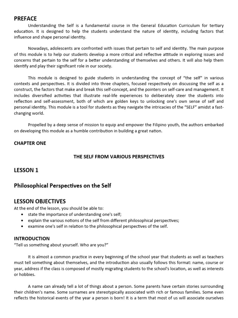 Understanding the Self: Chapter 1 Overview | PDF | Philosophy Of Self ...