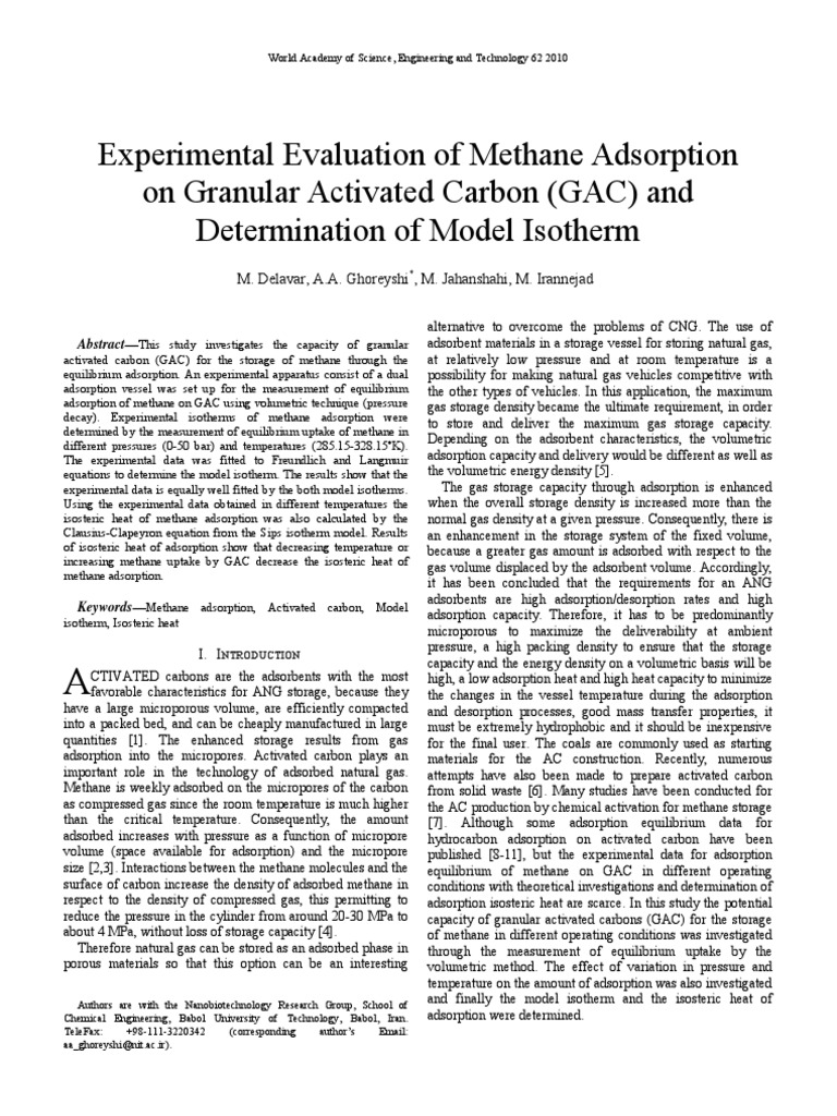 Experimental Evaluation of Methane Adsorption On Granular Activated ...