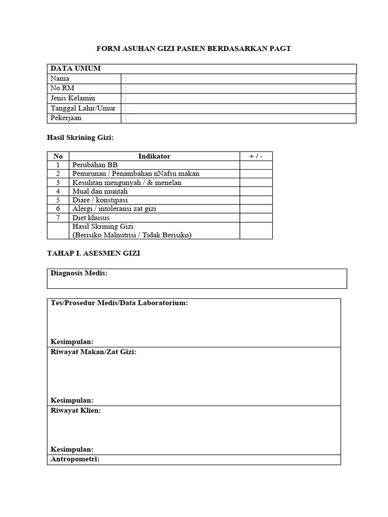 Formulir Asuhan Gizi Pagt Pasien | PDF