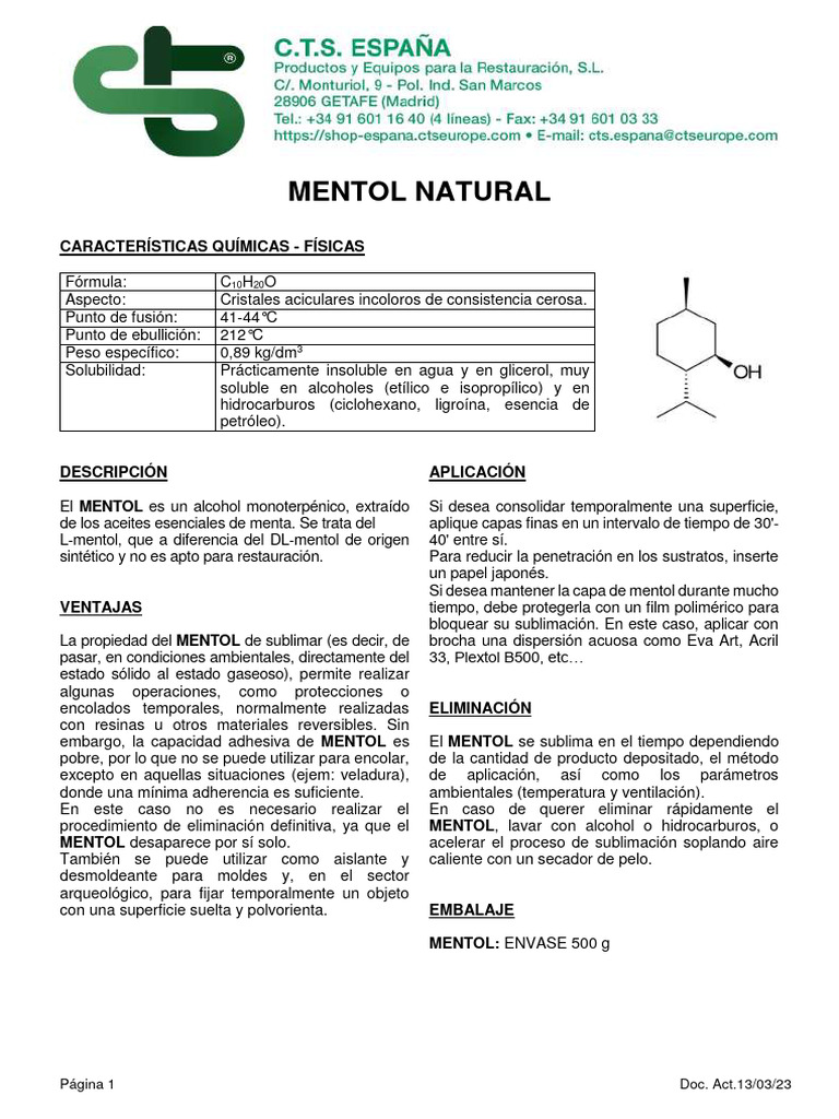 Características y Aplicaciones del Mentol | PDF | Solubilidad | Química ...