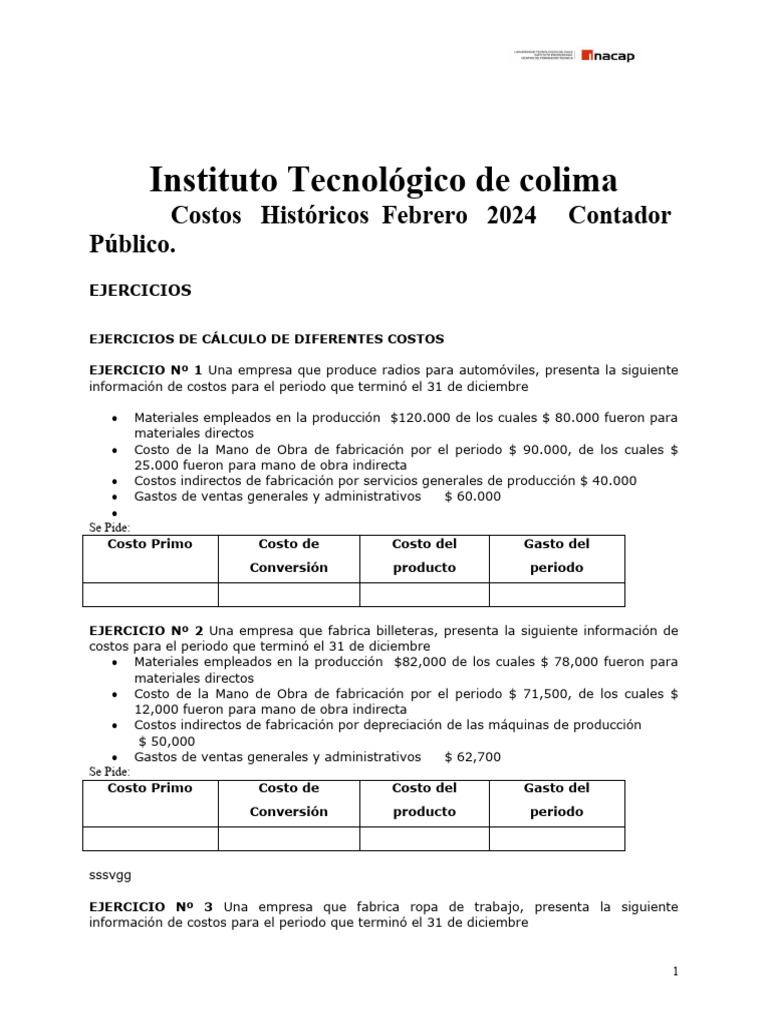 Ejercicios de Costeo y Estado de Resultados | PDF | Estado de ...