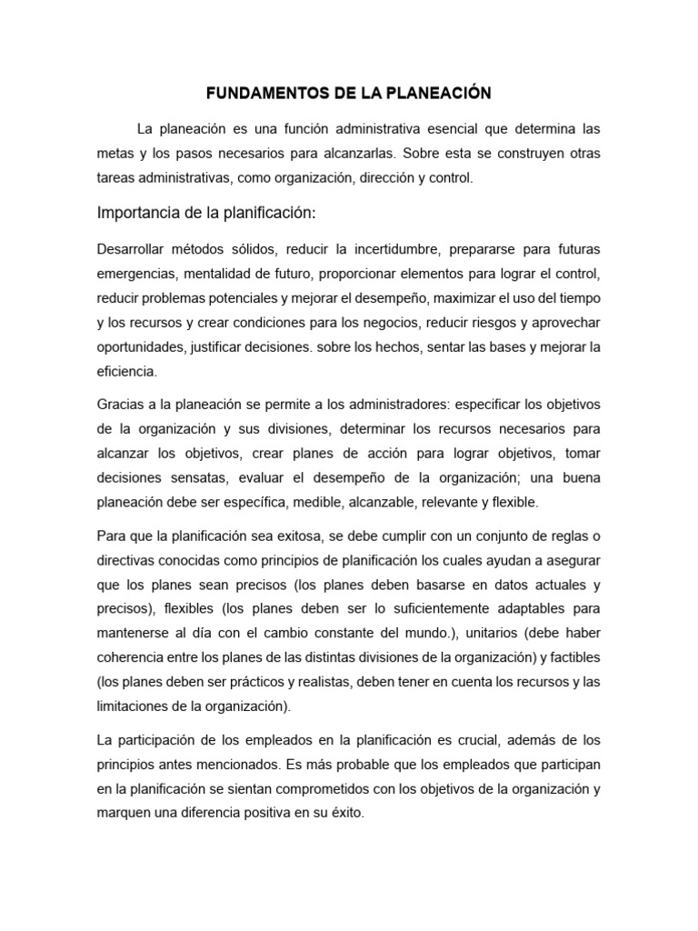 Fundamentos de La Planeación | PDF | Planificación | Ciencia cognitiva
