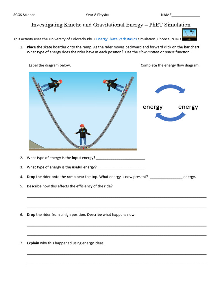 Y8 Physics PhET Energy Skate Park PhET Investigation PDF Friction