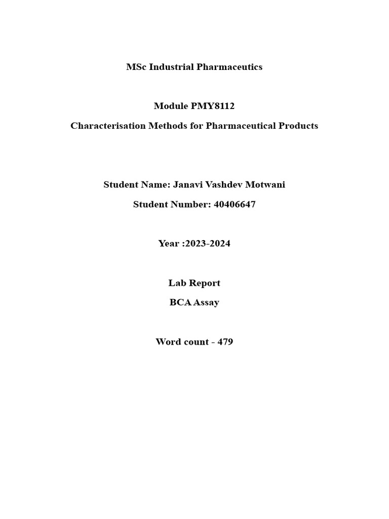 BCA Assay Lab Report Analysis | PDF | Laboratories | Chemistry
