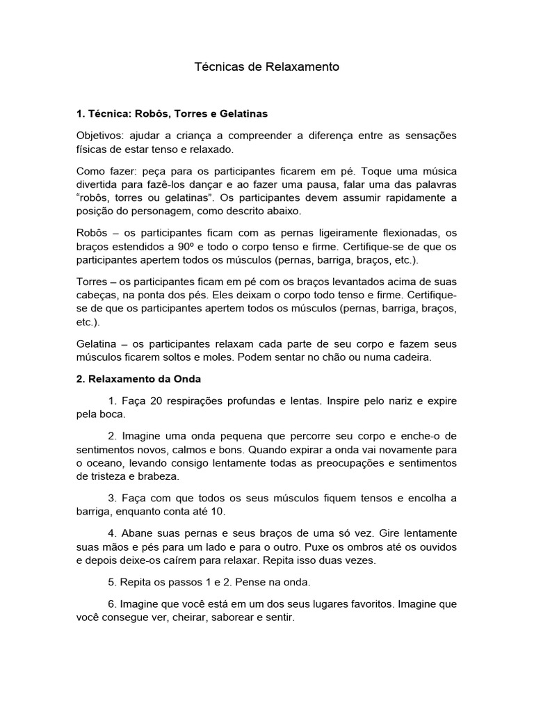 Técnicas de Relaxamento | PDF | Artes Linguísticas e Disciplina