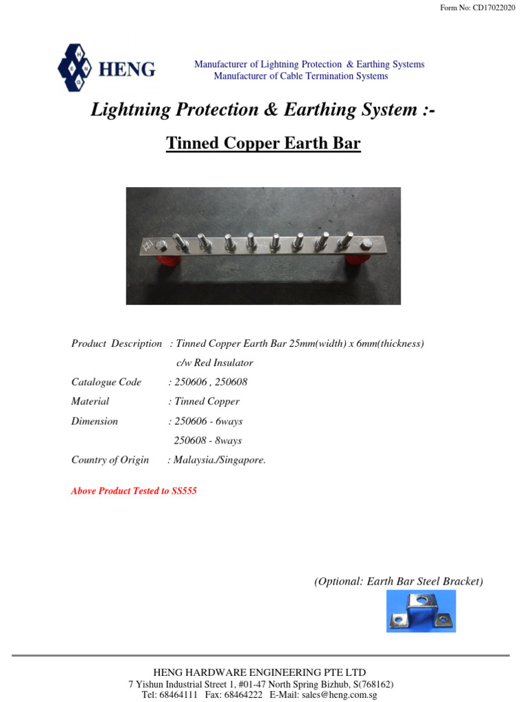 ER Tinned Copper Earth Bar 25x6mm PDF