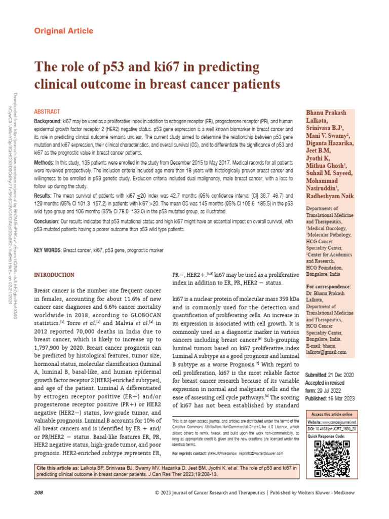 The Role of p53 and Ki67 in Predicting Clinical.10 | PDF | Cancer ...