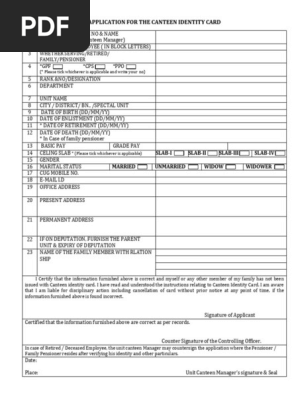 CANTEEN ID CARD FORM