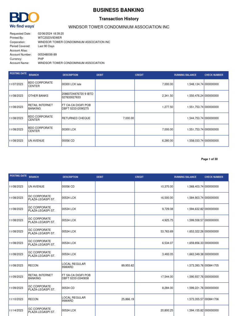 BDO Transaction History Overview | PDF | Banks | Debit Card