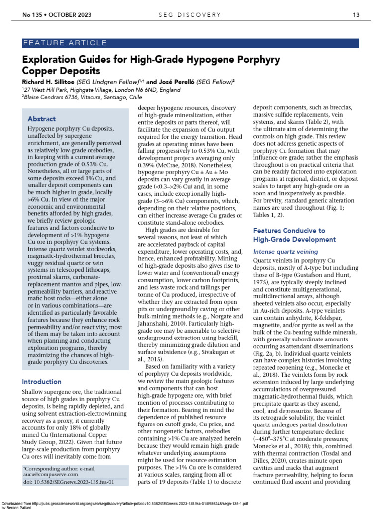 High-Grade Hypogene Copper Deposit Insights | PDF | Ore | Copper