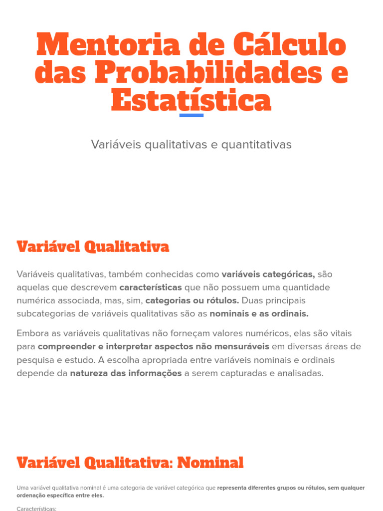 Tipos de Variáveis Estatísticas | PDF | Variável categórica | Dispersão ...