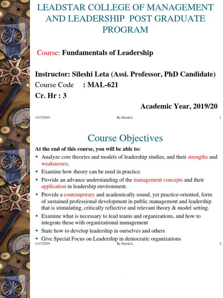 Chapter 1 Fundamnetals of Leadership | PDF | Leadership | Goal