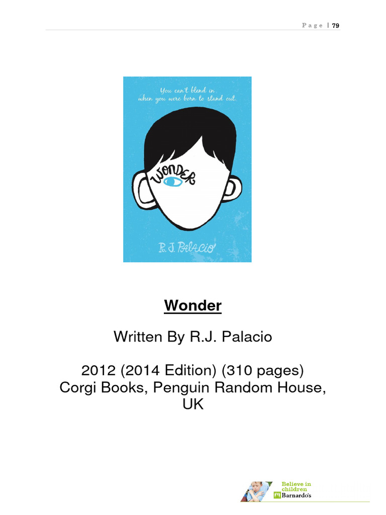 Wonder Novel Study Guide | PDF | Laughter | Feeling